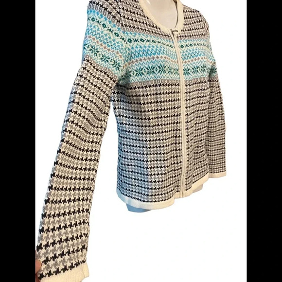 Talbots Cardigan Cotton Full Zip Fair Isle - Picture 3 of 7